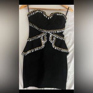 Strapless black mini dress